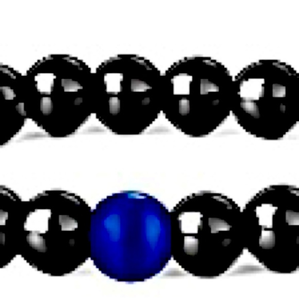 Black with one Blue Bead Hematite Single Strand Magnetic Bead Bracelet - Unisex